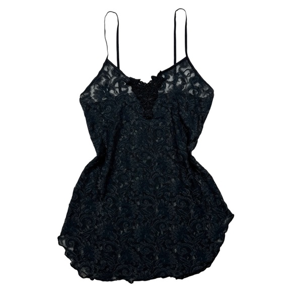 Vintage Black Lace Mini Slip Dress - Picture 1 of 8